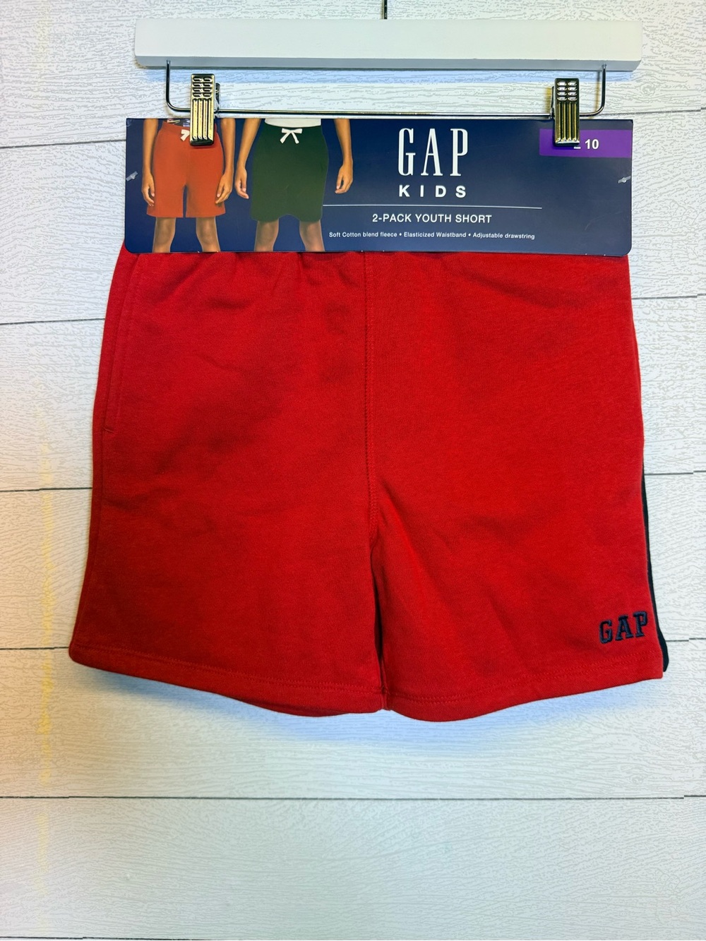 GAP 2 Pack Youth Short Red and Navy Adjustable Drawstring Fleece Lined Size 10